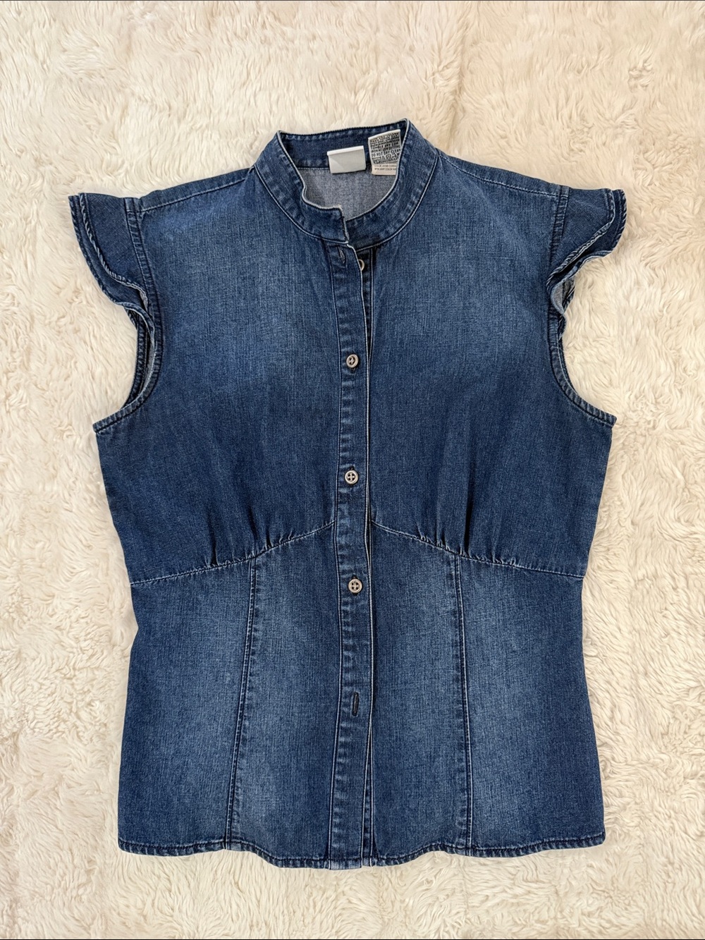 Armani Exchange Dark Blue Denim Button-Front Sleeveless Top